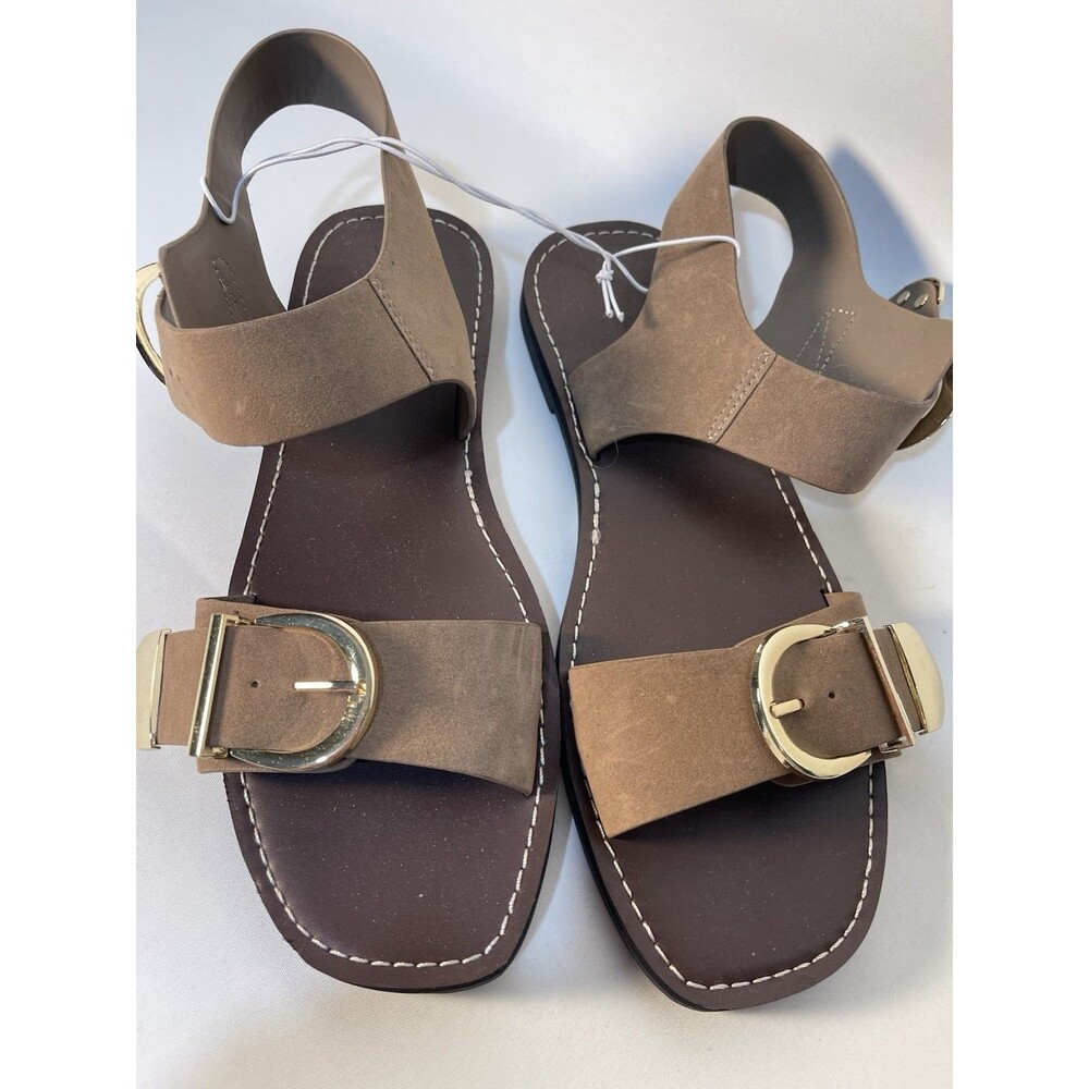 Women's Mira Double Buckle Flat Sandals Universal Thread Tan Gold Buckle 11